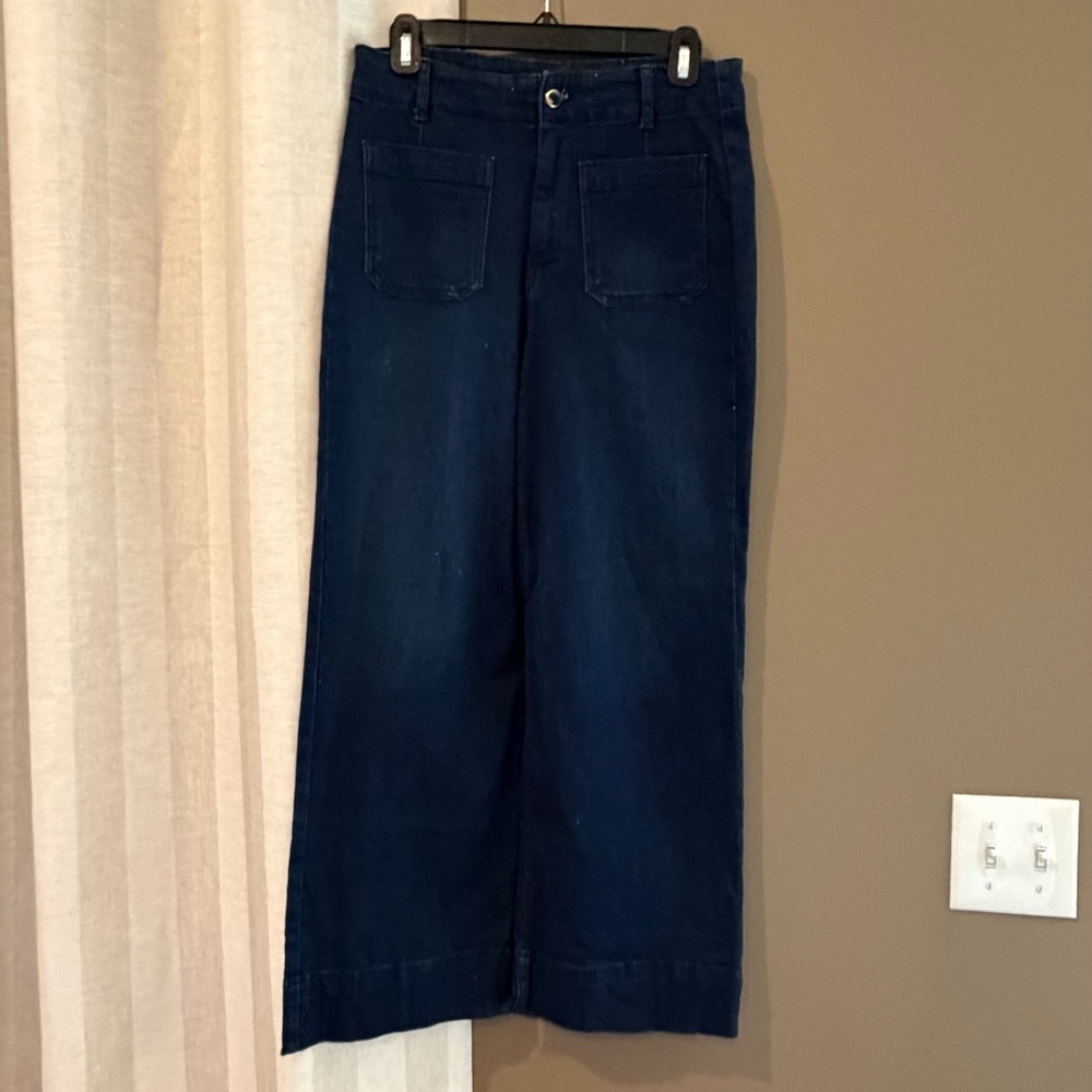 Bagatelle Collection High Rise Wide Leg Crop Jean Dark Blue, Size 28